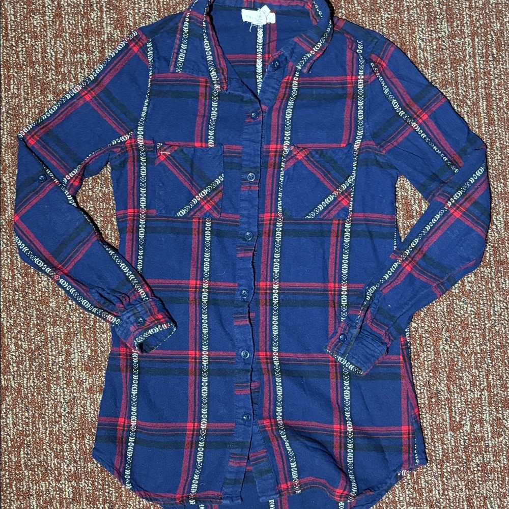 Full Tilt Flannel women’s extra small button down navy blue striped long sleeve